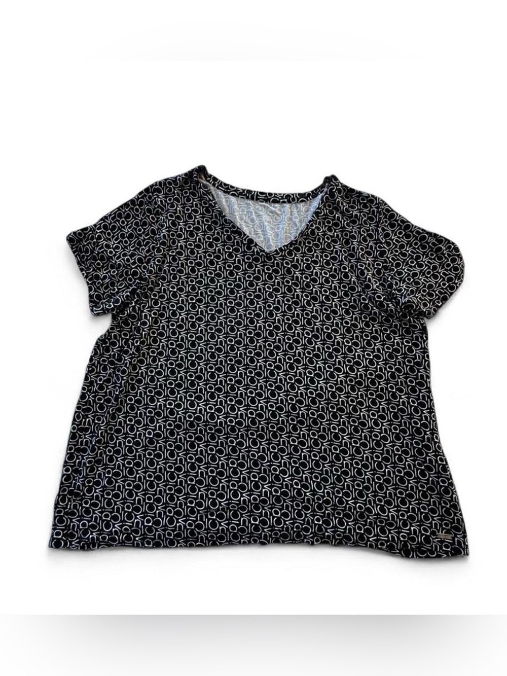 Calvin Klein Women's Black & White Logo Print V-Neck Short Sleeve Tee XL Casual